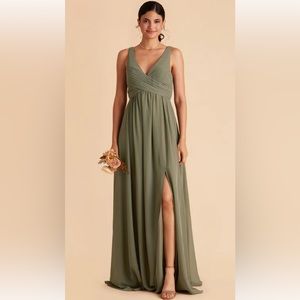 Birdy Grey. Moss green. Size small. Laurie empire chiffon bridesmaid dress.
